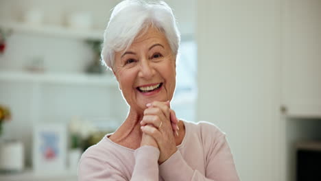 happy, smile and face of senior woman at a home