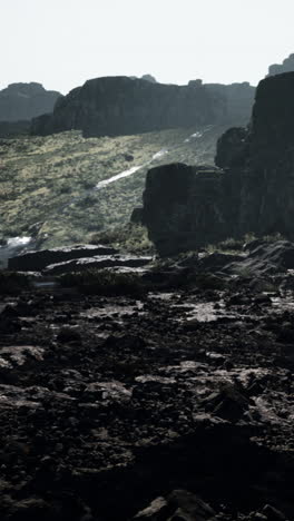 rocky mountain landscape with a path leading upwards