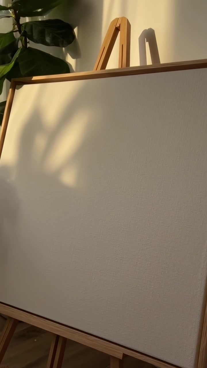 Leeg canvas op houten ezel in zonovergoten kamer