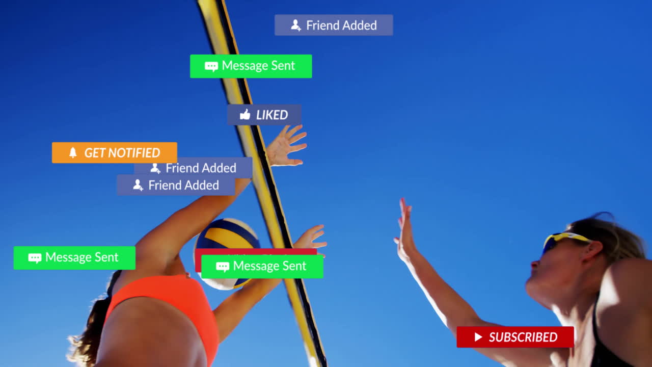 다양한 해변 배구 선수에 대한 디지털 데이터 처리의 애니메이션