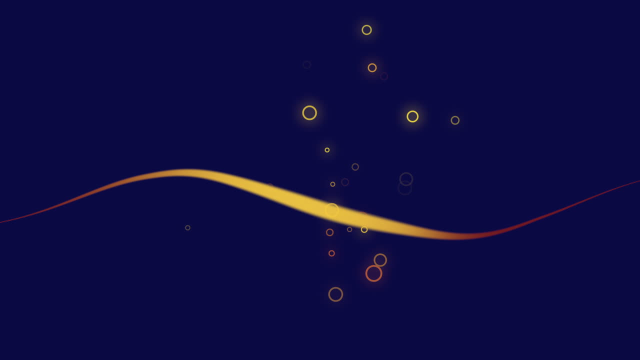 파란색 그라디엔트에서 날아다니는 무지개 반지와 다채로운 파도 선