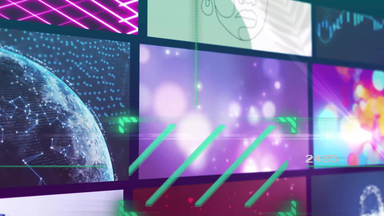 파란색 배경의 비디오에 대한 데이터 처리의 애니메이션