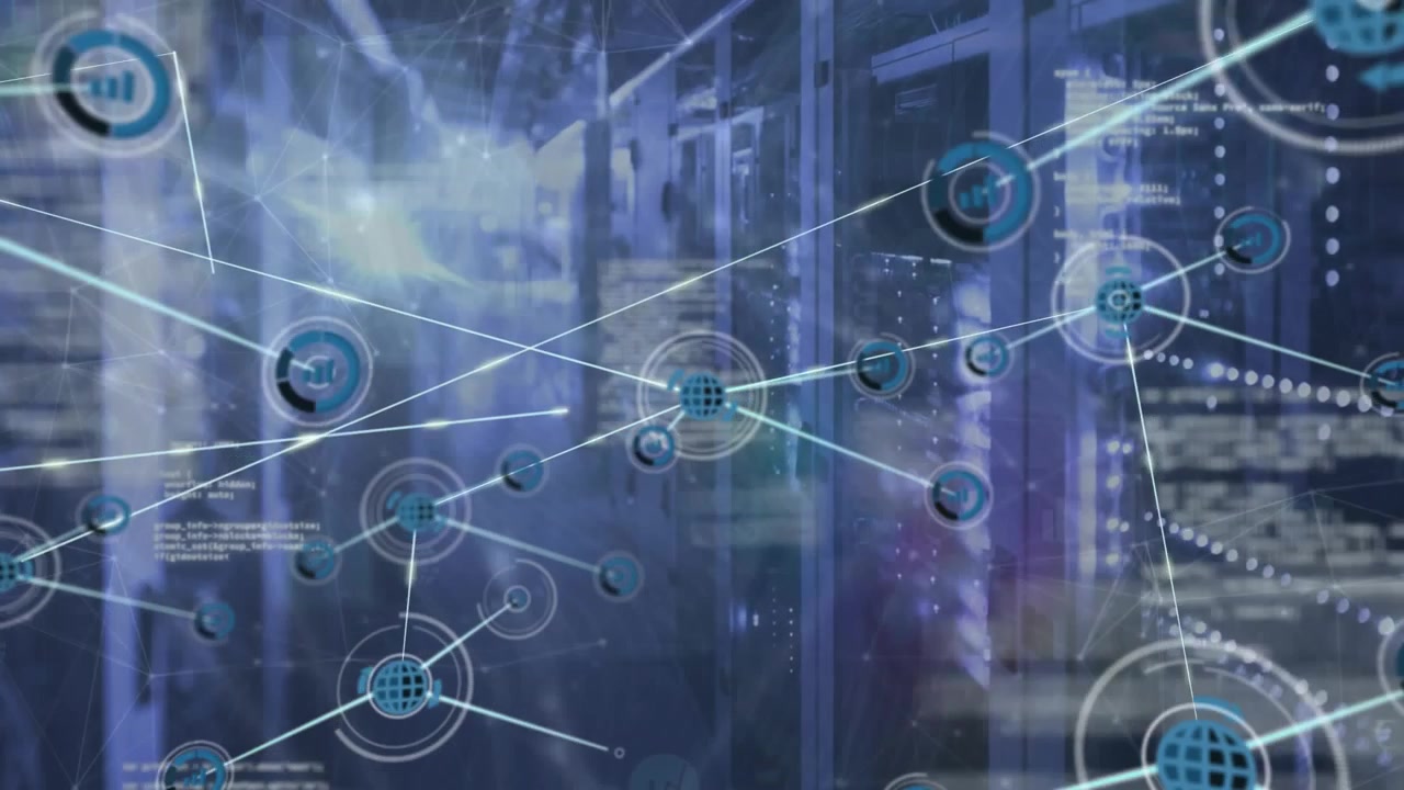 Digital Network Connections Over Server Room Background