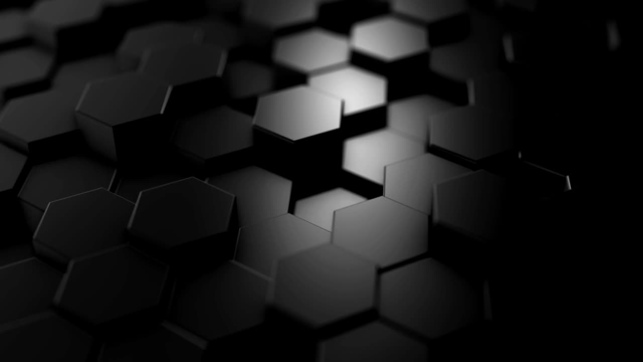 абстрактный геометрический фон, темный шестиугольный рисунок случайного волнения, анимация 3d-рендеринг