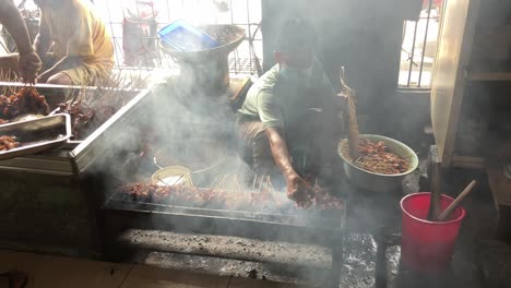 indonesian street food: satay cooking