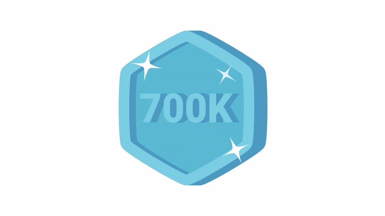Animated 700K Achievement Badge with Sparkles on White Background