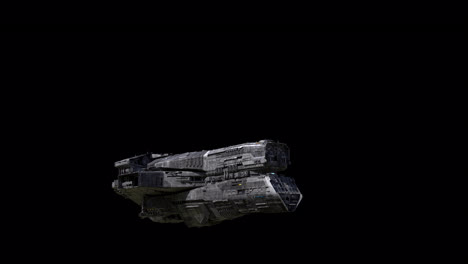 aterrizaje de nave espacial gigante, vista delantera derecha, fondo negro adecuado para superposición con opción de mezcla mate de canal alfa, integración sin problemas en varios conceptos y escenas de ciencia ficción