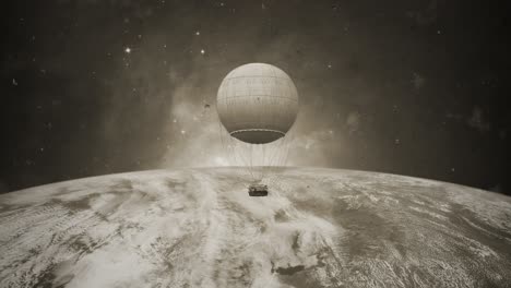 a vintage balloon voyage into the cosmic universe - expedition: discovering the universe's secrets in sepia-toned splendor