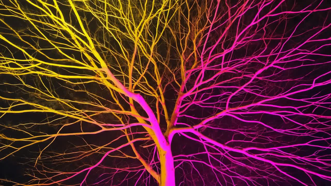 Illuminated Tree Branches at Night