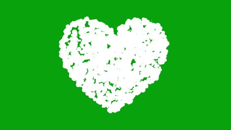 gráficos de movimiento en forma de corazón blanco con fondo de pantalla verde