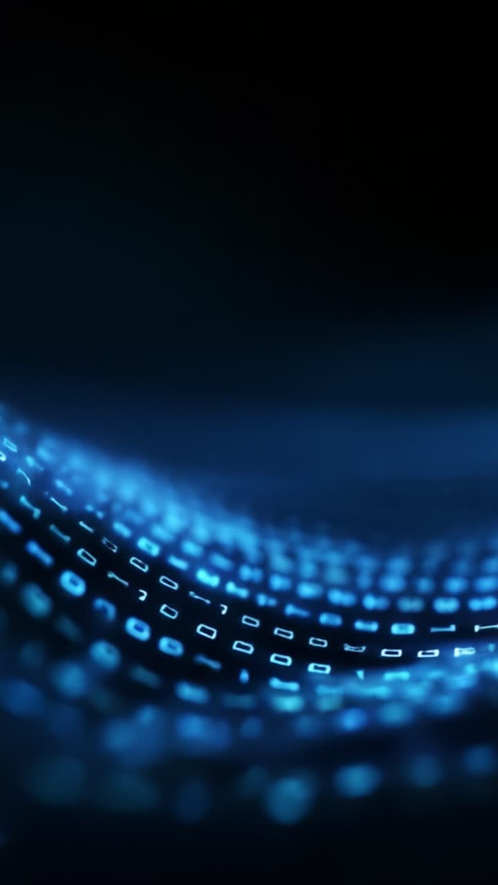 Flusso dinamico di dati binari che rappresentano l'essenza della moderna tecnologia digitale in una visualizzazione futuristica con luce blu