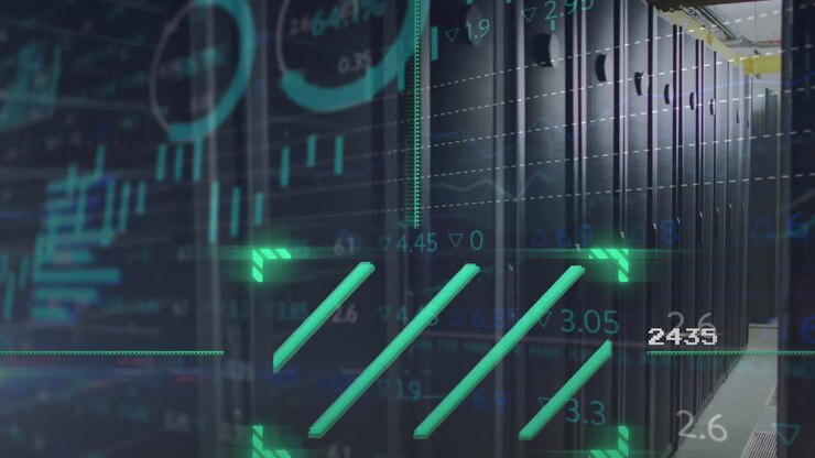 Animazione di elaborazione dati e scansione a raggio su sala server