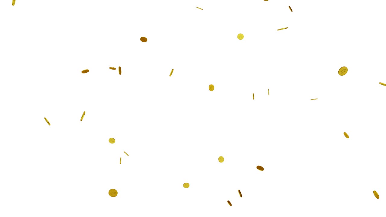 animación en 3d de la caída de los bitcoins dorados + canal alfa