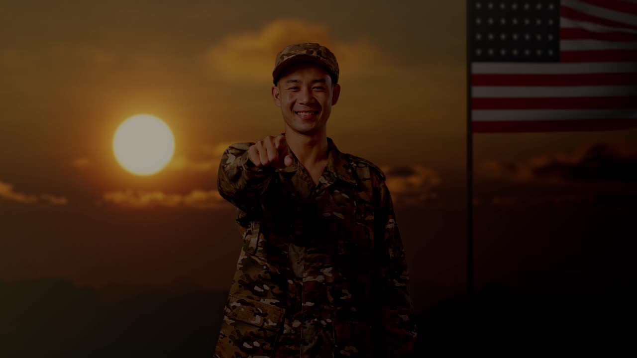 해가 지는 미국 군인