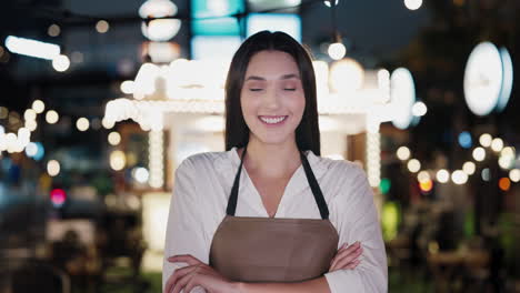 Smiling Woman Food Vendor at Night Market