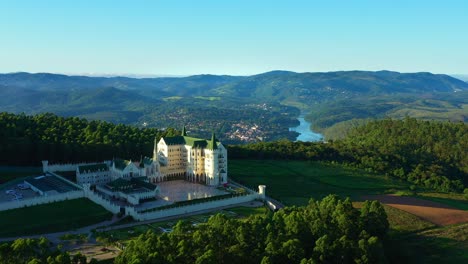 Drone-over-gothic-monastery-nestled-in-South-American-forest