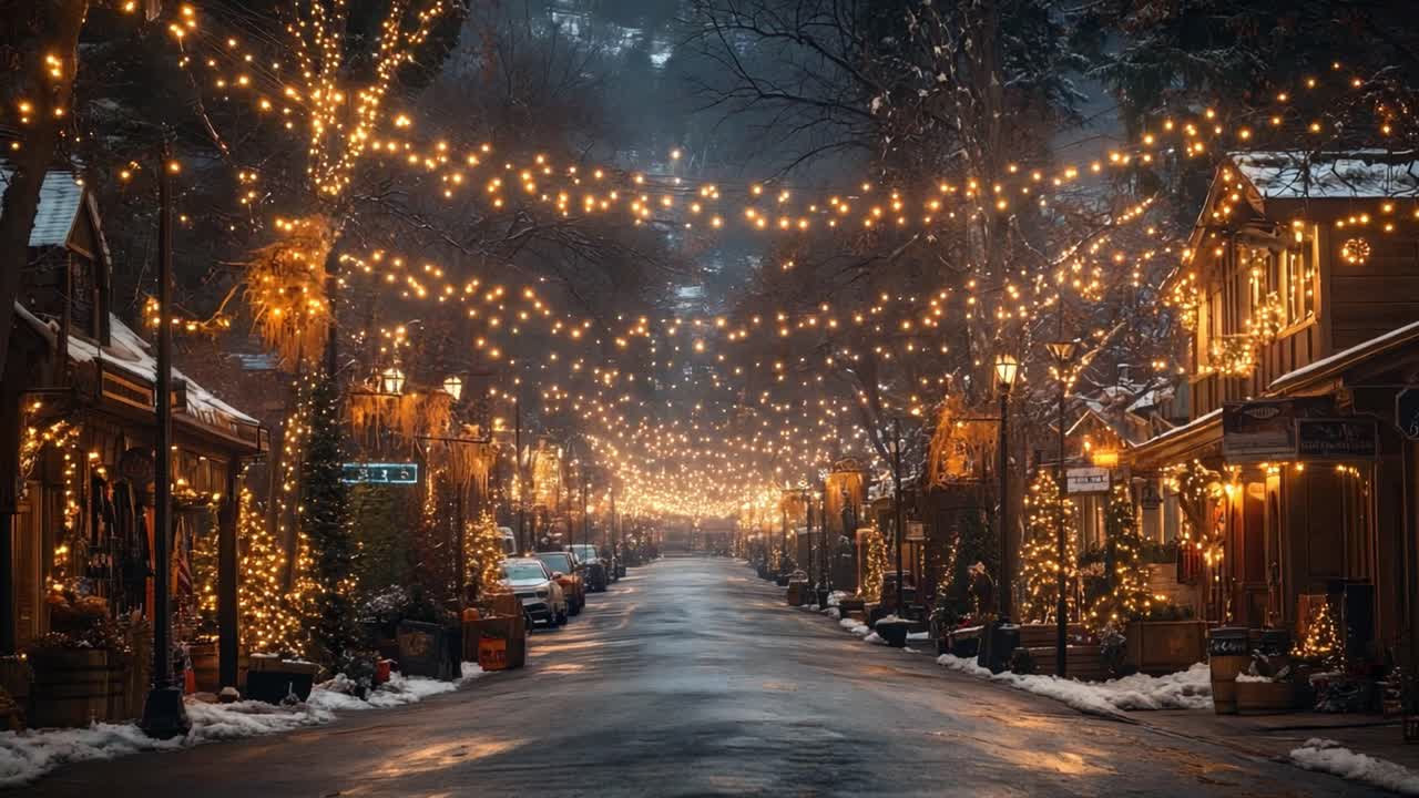 Festive winter street with Christmas lights