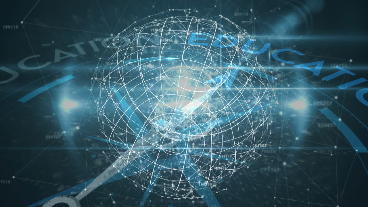 검은 바탕에 지구와 나침반을 가진 연결 네트워크의 애니메이션