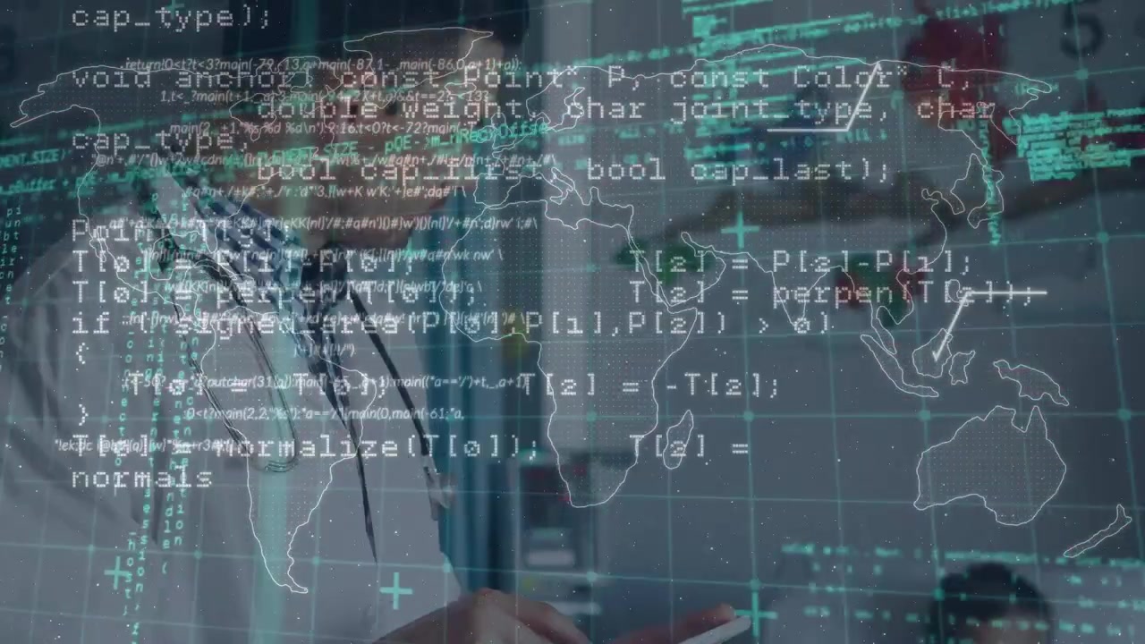 Animation of data processing over caucasian male doctor with tablet