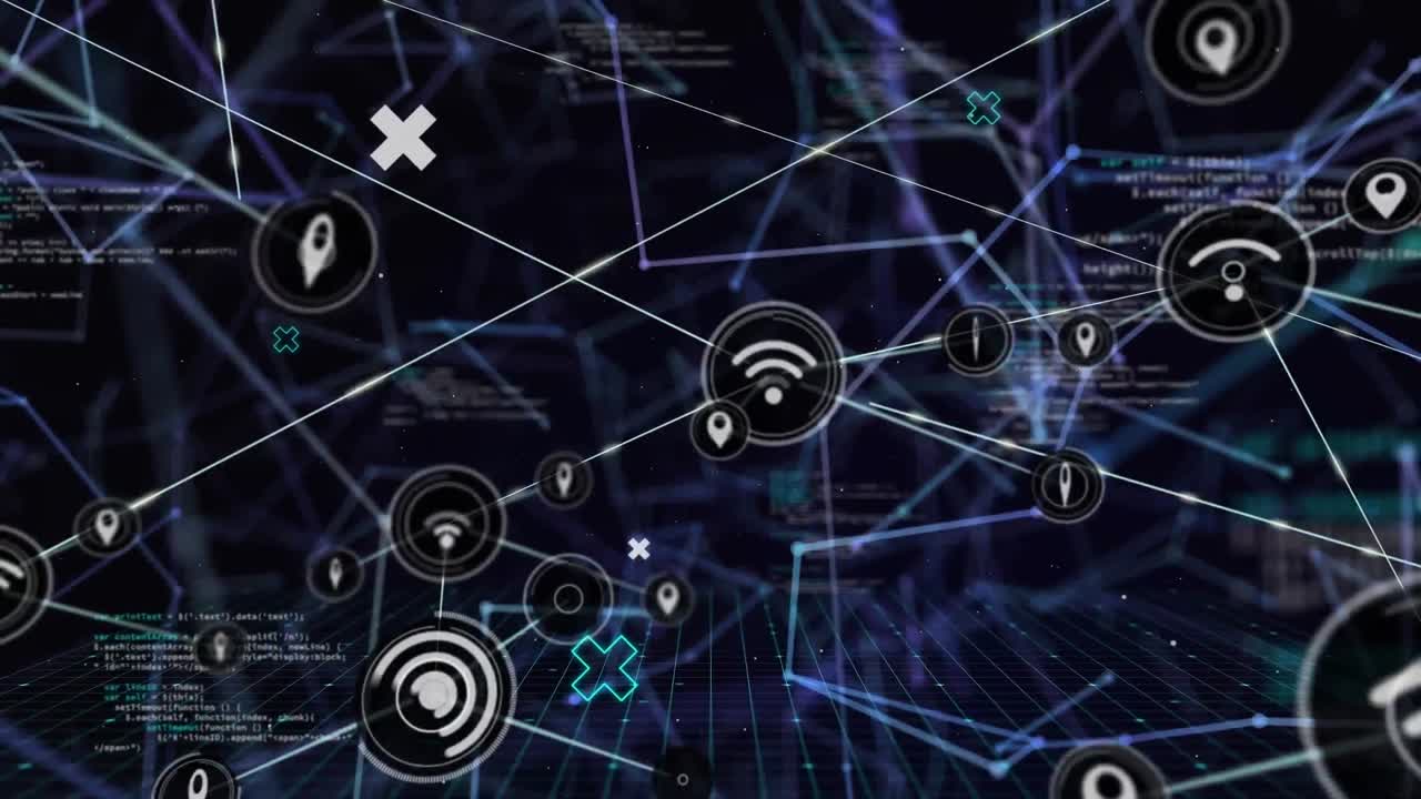 animación de la red de conexiones con iconos con procesamiento de datos