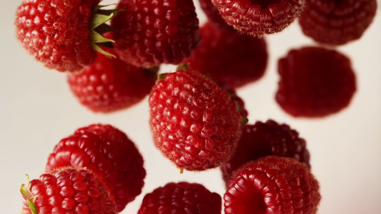 Falling Fresh Red Raspberries