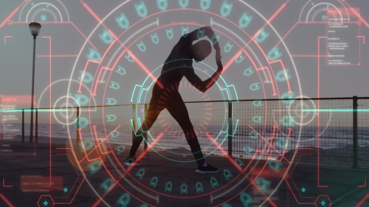 해변에서  ⁇ 어있는 아프리카계 미국인 남자를 스캔하는 스 ⁇ 의 애니메이션