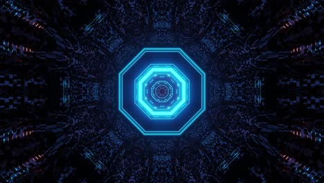 gráficos en movimiento del espacio oscuro hueco que emite formas de octágono cian y azul desde el centro