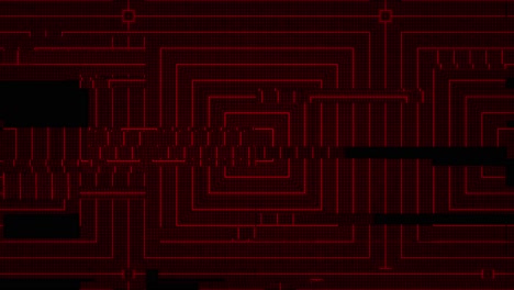 red crimson animation of sci-fy style of digital damage and glitch on headset display grid of squares