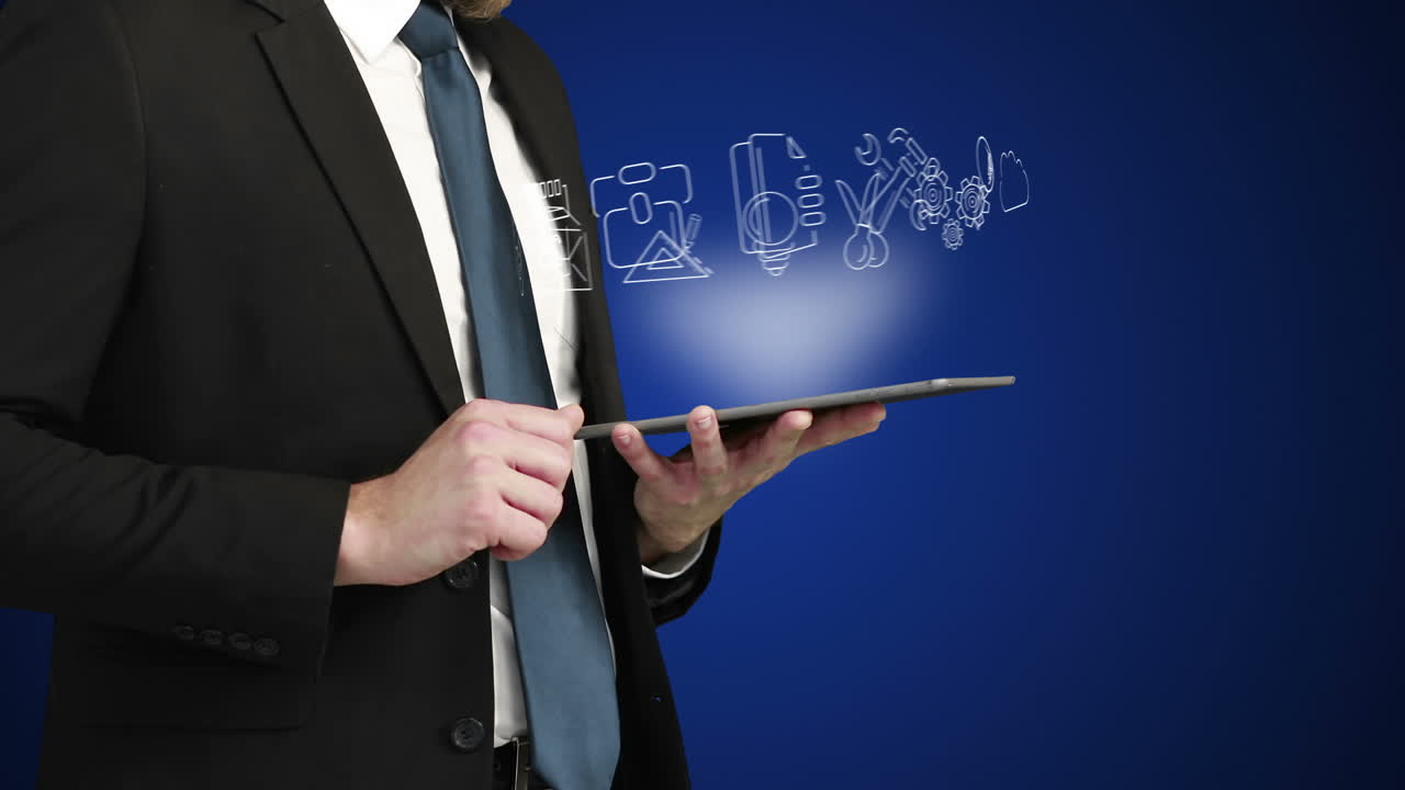 디지털 스크린을 만지는 사업가