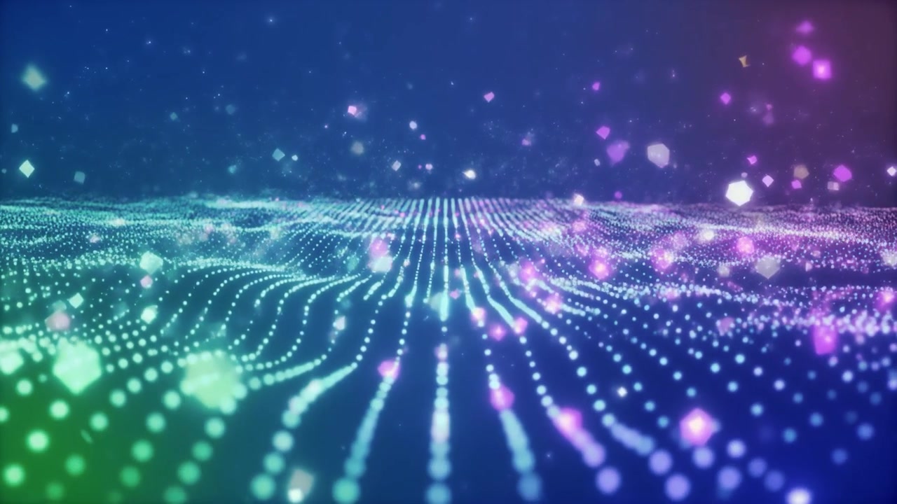Abstract Digital Wave Background with Glowing Particles