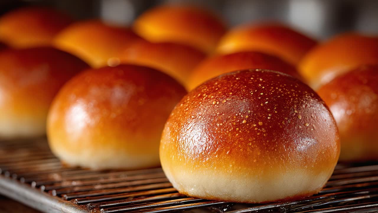 Freshly Baked Golden-Brown Rolls Cooling on a Rack, Showcasing Their Perfectly Round Shape and Glossy Crispy Crust, Ready to Be Served for Any Meal