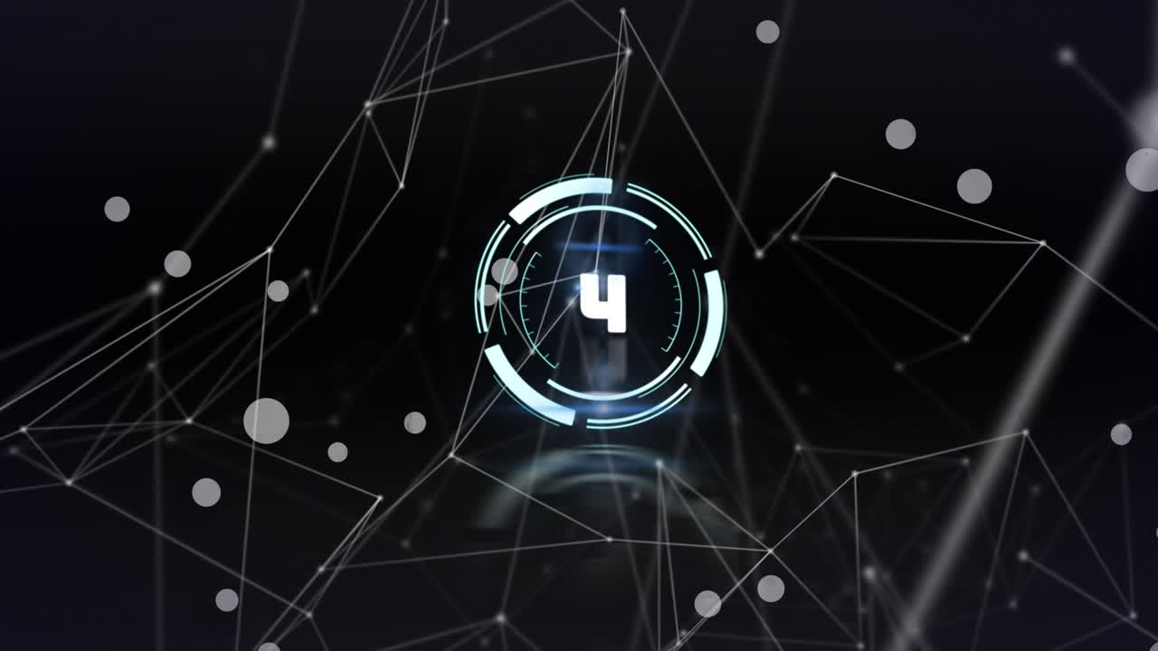 animación de la cuenta atrás con una red de conexiones sobre fondo negro