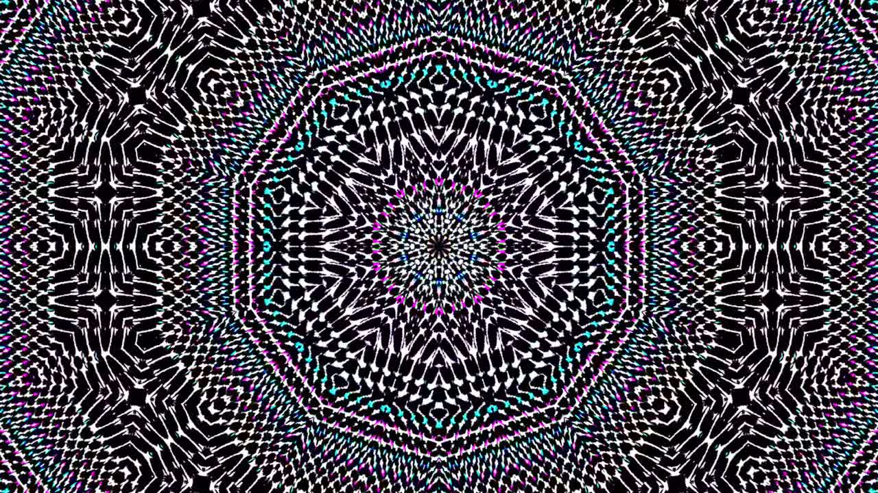 Lindo caleidoscópio abstrato que brilha, uma luz radiante que regula os movimentos sutis