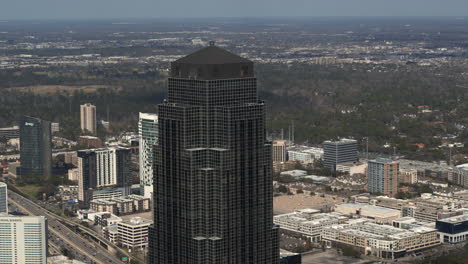 4k drone view of the williams tower and galleria mall area in houston