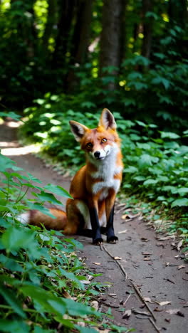 red fox in a forest path