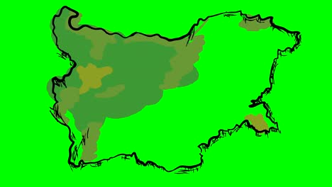 bulgaria drawing colored map on green screen isolated whiteboard
