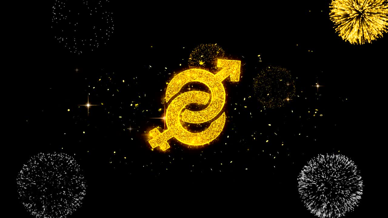 성별 남성과 여성 아이콘은 반이는 황금 입자 불꽃놀이입니다.