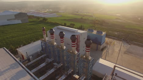 chimneys at a power plant looked from above