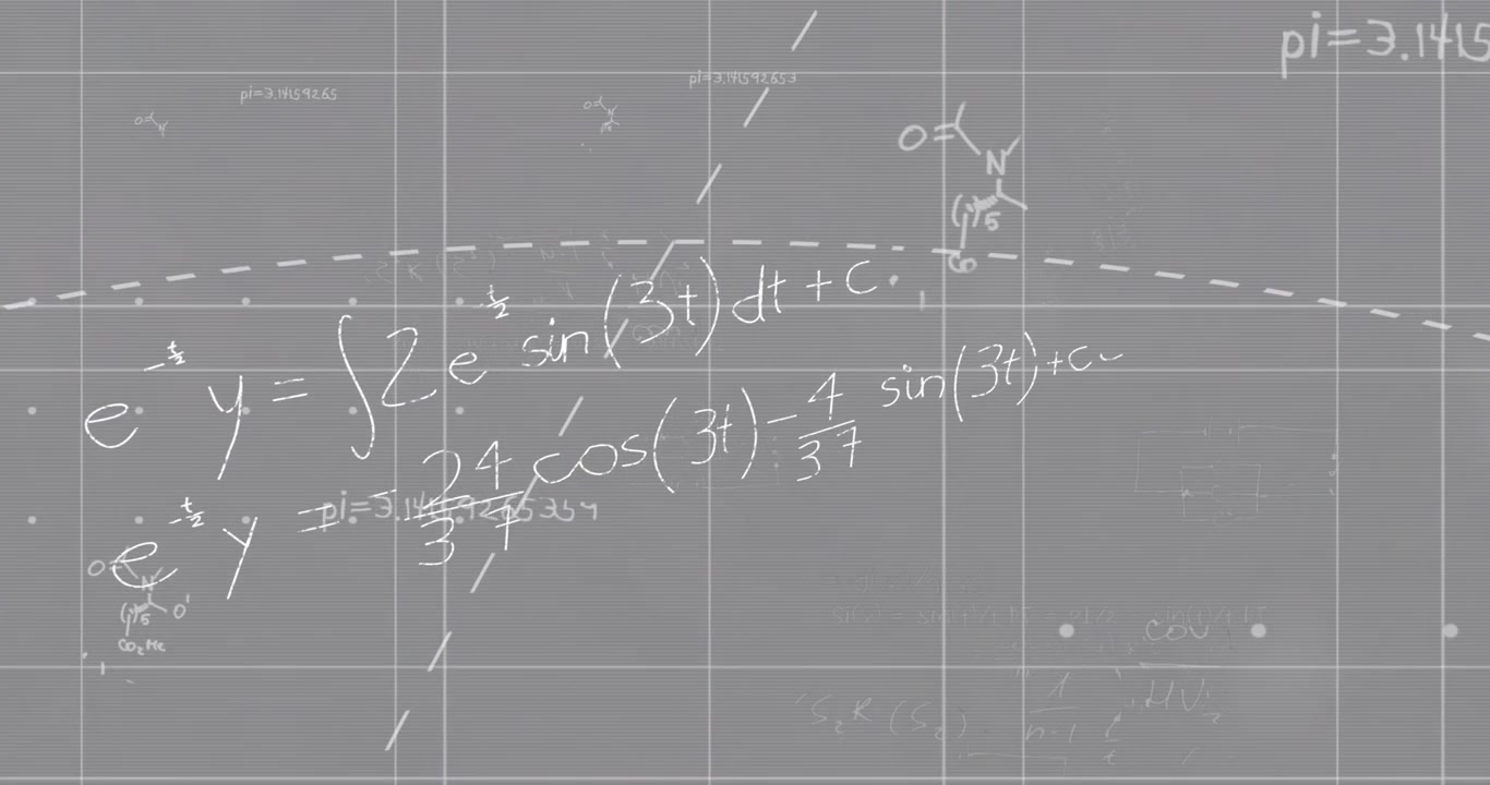 Animation of mathematical data processing over white background