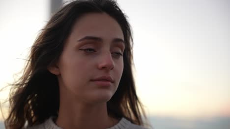 portrait of model at sunset in slow-motion