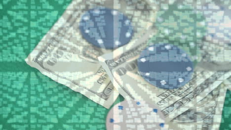 animación del procesamiento de datos en movimiento sobre billetes de banco