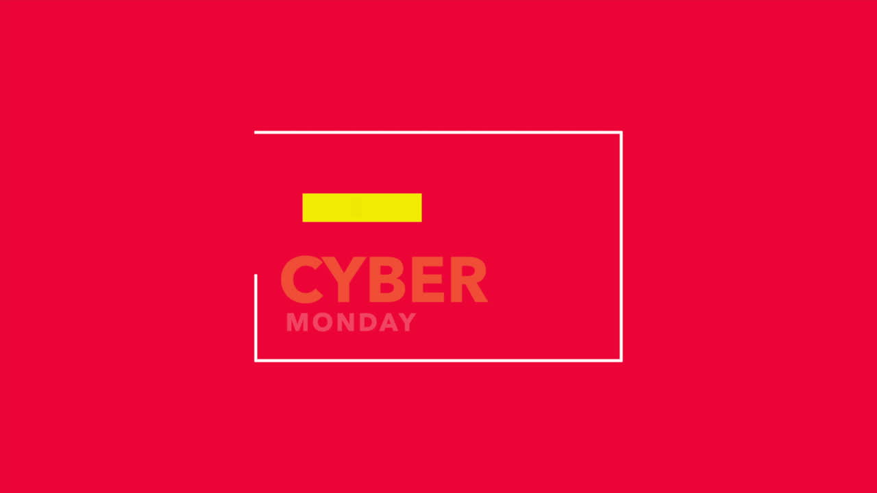 Moderne Cyber Monday og Kæmpe Udsalg-tekst i ramme på rød gradient