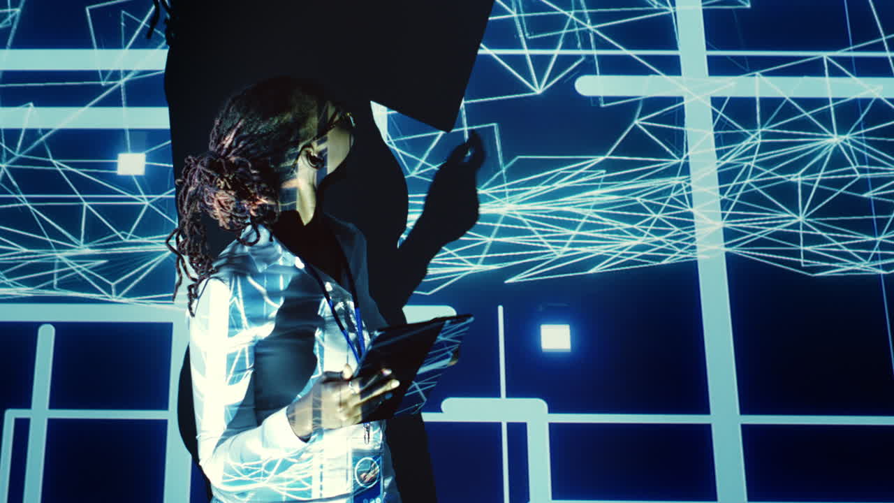 Woman using AI computing simulation