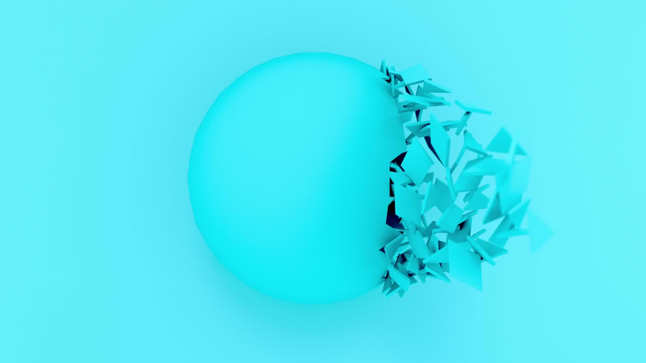 explosión de bola azul abstracta en fondo pastel. formas 3d renderización de animación por computadora geométrica. imágenes de bucle de 4k.