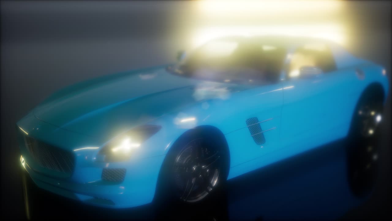 coche deportivo de lujo en un estudio oscuro con luces brillantes