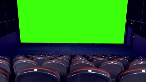 blank movie theater screen with green screen background in empty cinema hall.