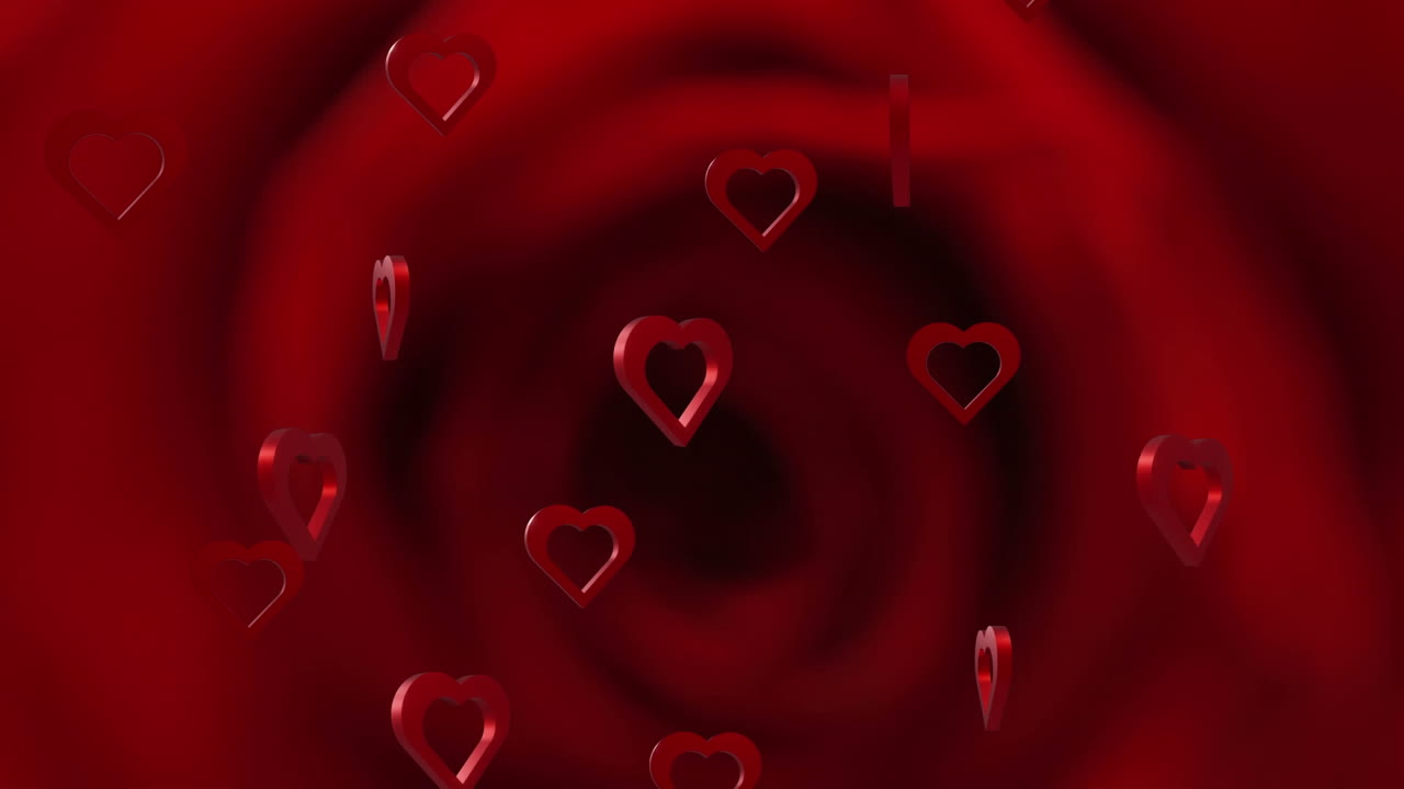 анимация красных сердец над красной розой.
