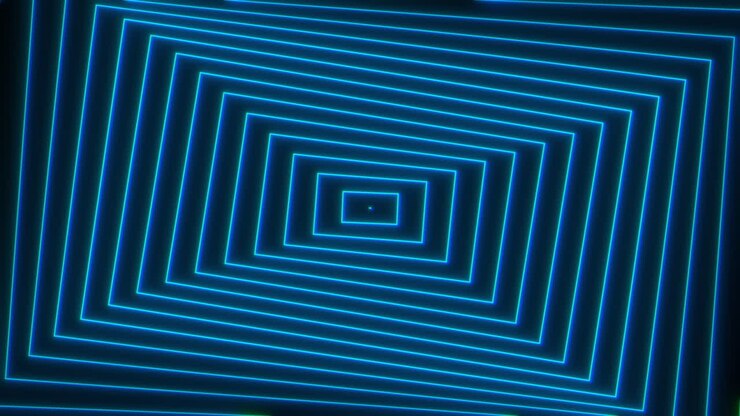 Blue mesmerizing motion graphics background featuring vibrant, glowing squares continuously birthing from a central focal point. Perfect for as a dynamic backdrop for presentations and music videos