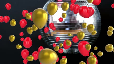 animación de globos flotando sobre una bola de espejo giratoria