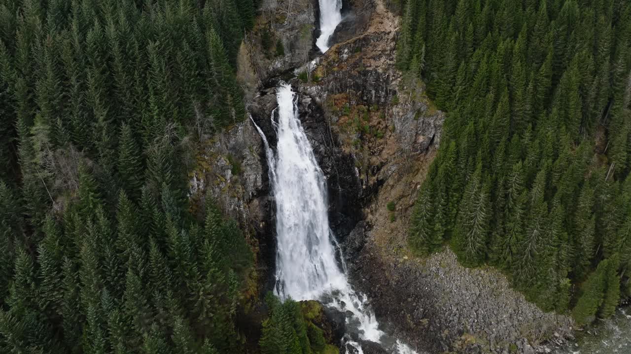 Drone Shot of Latefossen, Scenic Natural Landmark of Norway, Waterfall and Conifer Forest